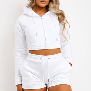 Conjunto Deportivo Elástico para Mujer, Conjunto de Sudadera con Capucha y Pantalones Cortos, Pantalones Deportivos de Cintura Alta y Top de Manga Larga, Conjunto de Sudadera con Capucha y Pantalones Cortos para Mujer - Product Image 4