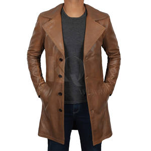 Elegante Abrigo de Cuero para Hombre, Diseño Largo de Primera Calidad, Perfecto para Conjuntos de Invierno, Moda Urbana - Product Image 2