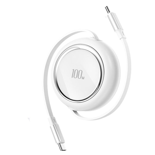 100W 1m Retractable C to C Fast Charging Cable Telescopic PD Cord for Laptops Smart Phones Travel Portable