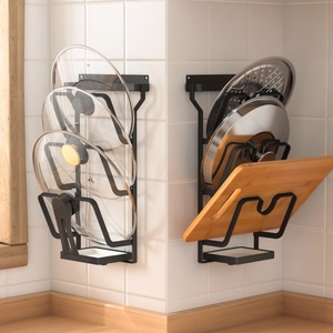 Organizzatore Salvaspazio in Metallo a 3 Ripiani per Coperchi di Pentole, Montaggio a Parete Senza Foratura con Vassoio Raccogligocce per Cucina e Soggiorno - Product Image 2