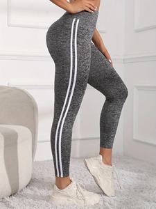 Women's Super Soft Leggings With White Striped, <b>High</b> Waist Stretch Workout Running <b>Tight</b> Pants - Product Image 4