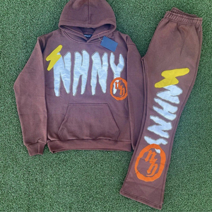 Ensemble de jogging à capuche vintage unisexe pour l'hiver Survêtement à motif uni avec logo personnalisé et col à capuche pour hommes - Product Image 2