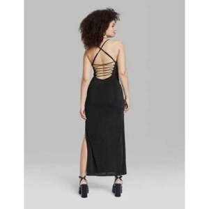 Abito lungo nero da donna Wild Fable taglia XS con spalline sottili in fibra di poliestere e vita naturale - Product Image 3