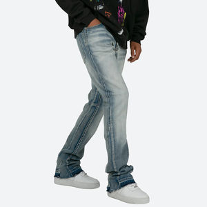 Nouveau design personnalisé de jeans évasés d'été pour hommes, pantalon hip hop ample avec patchwork de jeans délavés, vente en gros - Product Image 1