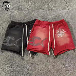 Short de jogging en pierre en détresse délavé à l'acide séchage rapide respirant taille moyenne avec logo en strass personnalisé hommes Vintage surdimensionné - Product Image 3