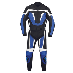 Combinaison de moto de course unisexe en cuir de vachette bleu noir personnalisée 1 pièce équipement de protection de moto coupe-vent imprimé de grande taille - Product Image 2