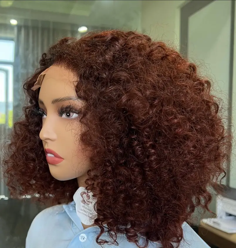 Glueless Full Hd Lace Wigs For Black Women Jerry Curly Lace Front Wigs Raw Vietnamese Human Hair Mix Dark Wine Color Human Hair