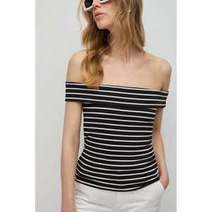 T-shirt décontracté pour femme, coupe classique, épaules dénudées, manches longues, col rond, 100 % polyester, respirant et ajusté - Product Image 3