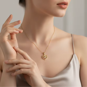 Pendentif en forme de cœur classique en or 14 carats et diamants naturels, inspiré de la nature, pour femmes - Product Image 5