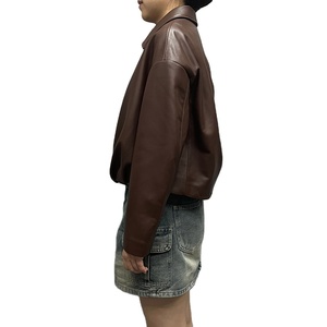 Veste bomber en cuir pour femmes, sur mesure, de haute qualité, avec poche, courte, en cuir véritable de mouton - Product Image 3