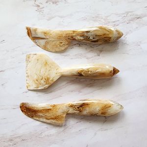 Ensemble de 3 pièces de luxe couteau à fromage en résine à la mode fait à la main blanc tourbillon couverts pour la maison hôtel Table à manger décor fromage épandeur outils - Product Image 6