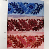 Dentelle de mariage élégante et écologique en tulle brodé floral coloré avec perles et résille, motif dentelle miel