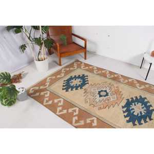 Vintage Turkish Rug 4.9x7.3 ft, <b>Brown</b> Area Ikat <b>Wool</b> Rug - Product Image 3