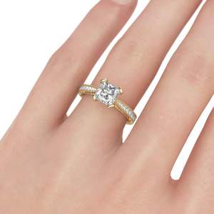 Jeulia Gold Tone Milgrain Princess Cut Diamond Sterling Silver Ring - Product Image 4