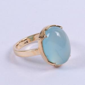 แหวนเงินสเตอร์ลิงทำด้วยมือ925พลอยคาลซิโดนีสีน้ำสวยงามของขวัญแต่งงานที่สมบูรณ์แบบสำหรับผู้หญิงวงรีตัด - Product Image 2