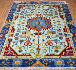 Alfombra Persa Azul Hariz Bizard de Alta Calidad, 8x10, Hecha a Mano, Bordada en Lana, Apta para Mascotas, de Pelo Corto, para Sala de Estar - Product Image 4