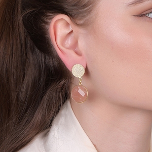 Peach <b>Moonstone</b> Round <b>Earrings</b> Handmade in Brass with 18K Gold Plating Trendy Wedding Natural Gemstone Jewelry for Women - Product Image 6