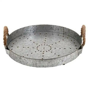 Modern round Iron Galvanized Serving <b>Tray</b> Tabletop Food and <b>Drinks</b> <b>Tray</b> with Handles for Home & Wedding Metal Material - Product Image 4