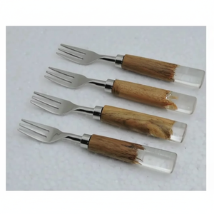 Ensemble de fourchettes à dîner et à fruits classiques de luxe en acier inoxydable, poignées en résine époxy, lavable au lave-vaisselle, poli à la main, durable, élégant, pour les fêtes - Product Image 1