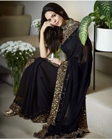 Qualité supérieure dernière conception Georgette fantaisie broderie séquence dentelle travail Saree élégant traditionnel soie Sari pour la vente en gros