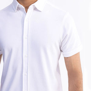 Personnalisable hommes été décontracté 100% coton chemise respirant anti-rétrécissement anti-rides imprimé blanc motif tissu interlock - Product Image 3