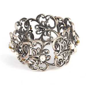 925 Sterling <b>Silver</b> Constantinople Design Antique <b>Bracelet</b> with Lustrous Pearl Stones - Product Image 2