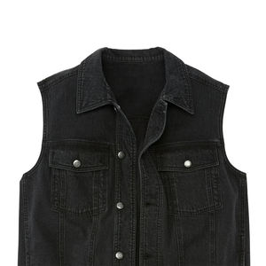 Streetwear Men's Sleeveless <b>Denim</b> <b>Vest</b> Black Color for Free Horn Button Slim Fit Turn Down Collar Casual Breathable Winter - Product Image 2