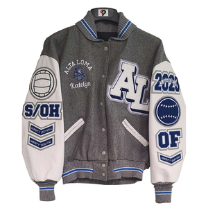 Venta al por mayor Chenille parches jóvenes Varsity chaqueta bombardero personalizado Lettermen Varsity chaqueta Oem mujeres Varsity chaqueta escuela - Product Image 5