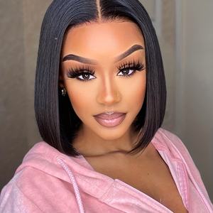 Perruque Lace Closure Wig Remy naturelle courte lisse 13x4 4x4, perruque Lace Closure transparente, perruque pour femmes, vente en gros - Product Image 6