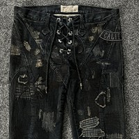 Jeans Unisex OEM Negros de Cintura Media, Transpirables, 100% Algodón, Tejido Denim, Lavado a la Piedra, Lavado Láser, Rotos, Estilo Vintage, Corte Acampanado