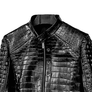 Veste d'hiver en cuir véritable à motif crocodile faite à la main pour hommes Couleur bordeaux brillante Luxe exotique Style entièrement personnalisé - Product Image 4