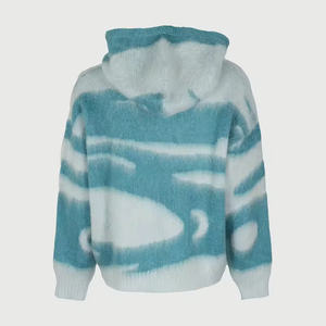 High Quality Custom <b>Men</b> Oversized <b>Thick</b> Fuzzy Wool Blend Stripe Knitted <b>Men's</b> Zip up Mohair <b>Hoodies</b> - Product Image 4