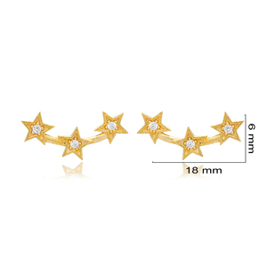 สามดาวออกแบบรอบตัดเพทายหินสตั๊ดต่างหูตุรกีในแบบฉบับขายส่ง925เครื่องประดับเงินสเตอร์ลิง - Product Image 2