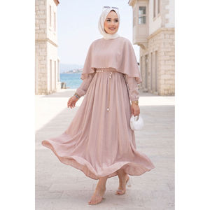 Robe d'été modeste à col cape, coupe trapèze, avec taille élastique, doublure en tissu mousseline, style vison - Product Image 1