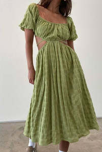 <b>Emerald</b> Grace Midi <b>Dress</b> an Exquisite fusion of Casual Sophistication and Charming Details Crafted From 100% Cotton Puff Details - Product Image 3
