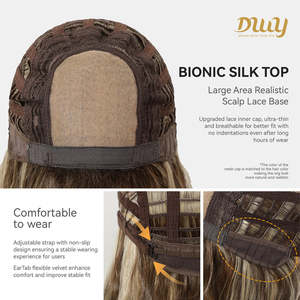 Marion Plus C-DWY 22-Inch Long Wave Glueless Synthetic <b>Wig</b> Bionic Silk Top with Light Brown Lace New Technology Brown Brown Mix - Product Image 5