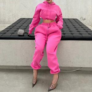 2024 Custom High Quality Solid Casual Women's Sportswear 2-<b>Piece</b> Anti-Static Hooded Full-Length Polyester/Cotton Drawstring - Product Image 2