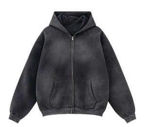 Vintage Acid Washed manches longues surdimensionné Zip Up hommes Hoodies Pull à capuche pour hommes - Product Image 4