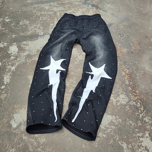 Survêtement en coton personnalisé avec strass délavé à l'acide survêtement unisexe survêtement de luxe streetwear ensemble de survêtements pour hommes pour service OEM - Product Image 5