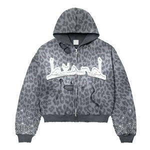 Sweat à capuche Boxy vintage personnalisé avec strass et logo brodé 100% coton Streetwear pour l'hiver - Product Image 2