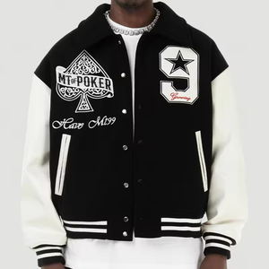 Personalizado de alta calidad de la Universidad de los hombres Letterman chaqueta de cuero genuino Varsity cuello alto bordado Logo frontal de lana ropa de invierno - Product Image 3