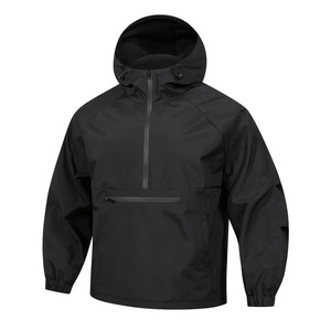 À la mode décontracté demi-zip à capuche coupe-vent hommes vestes en plein air à capuche noir à manches longues léger Bomber veste - Product Image 6