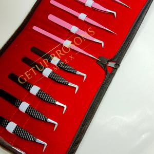 High Quality Pink & Black Powder Coating 90 Degree <b>Boot</b> Volume Silver Tip Straight & Russian Volume Eyelash Extension Tweezers - Product Image 2