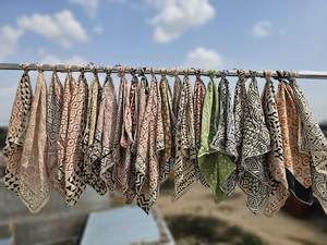 Hand Block Printed Organic Cotton Bandana <b>Scarf</b> Paisley 21 X 21 - Product Image 4