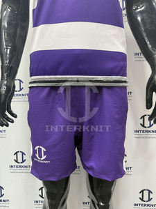Uniforme de rugby sublimé de haute qualité, respirant, à séchage rapide, maillot et short de rugby rayés violet et blanc pour l'entraînement en équipe - Product Image 4