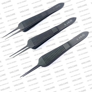 Fórceps de tejido dentado quirúrgico oftálmico 0,4mm/0,6mm/0,8mm acero inoxidable con mango negro BY Vaslcare - Product Image 1