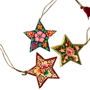 "Artesanal Cachemira Papel Mache Navidad Estrellas Adorno Decoraciones" - Product Image 1