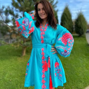 2025 New Summer <b>Women</b> best <b>Dress</b> Holiday best Ukrainian Embroidery Long Beach Maxi Evening Party <b>Dress</b> Full Sleeves Natural - Product Image 1