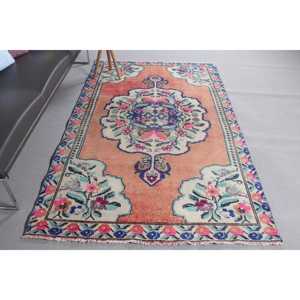 พรมตุรกีโบราณ ขนาด 4.4x7.3 ฟุต ลายจุดสีส้ม ทำจากขนสัตว์ - Product Image 2