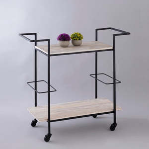 Chariot de bar multifonctionnel à 2 niveaux en métal pour hôtel, restaurant, cuisine, salle à manger, salon, avec plateau en verre trempé, 4 roues, personnalisable - Product Image 4